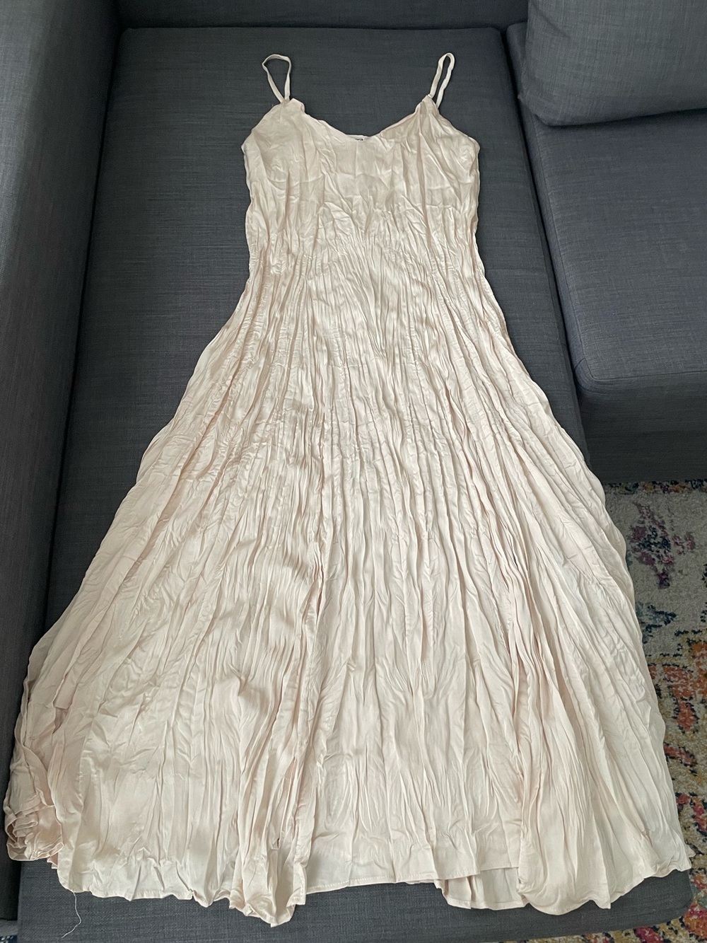 Zara satin wrinkle effect long dress beige small - Picture 5 of 6